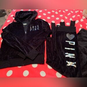 Victoria’s Secret Love Pink Black Velour Tracksuit with bling NWOT Size Small